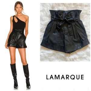 Lamarque High Waist Black Leather Shorts